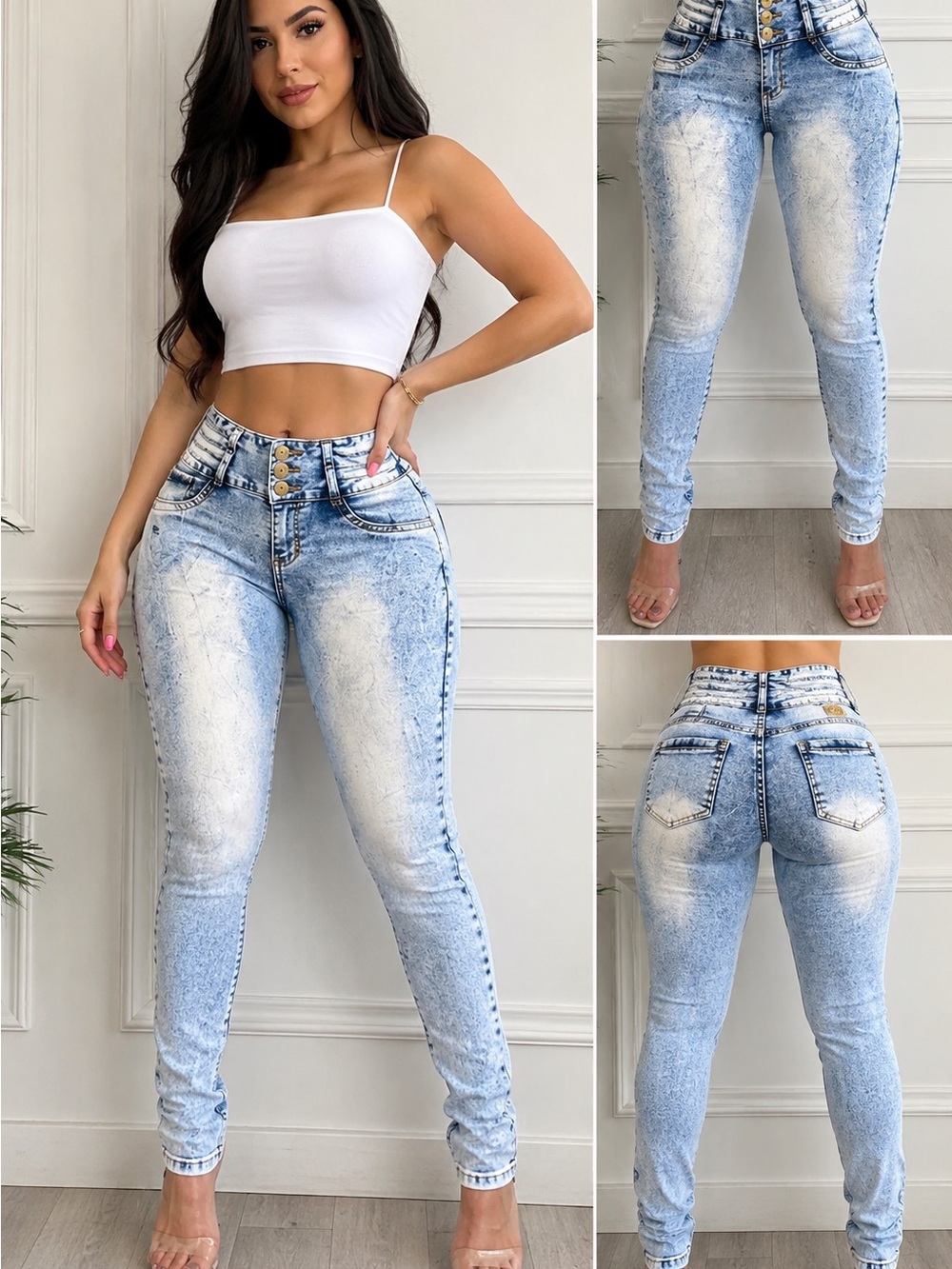 Mitzi Michel High Waist Butt Lift Acid Wash Jeans Size 11 Multi Button Y2K